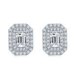 Laatikui 1ct Moissanite Stud Earrings for Women, D Color VVS1 Clarity Halo Emerald Cut Moissanite Earrings in S925 Sterling Silver
