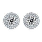 Laatikui 1ct Moissanite Stud Earrings for Women, D Color VVS1 Clarity Halo Round Cut Moissanite Earrings in S925 Sterling Silver