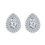 Laatikui 1ct Moissanite Stud Earrings for Women, D Color VVS1 Clarity Halo Pear Cut Moissanite Earrings in S925 Sterling Silver