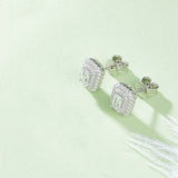 Laatikui 1ct Moissanite Stud Earrings for Women, D Color VVS1 Clarity Halo Emerald Cut Moissanite Earrings in S925 Sterling Silver
