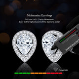 Laatikui 1ct Moissanite Stud Earrings for Women, D Color VVS1 Clarity Halo Pear Cut Moissanite Earrings in S925 Sterling Silver