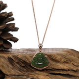 "Laughing Buddha" Genuine Nephrite Green Jade Buddha Pendant Necklace