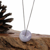 "Good Luck Button" Necklace Lavender Jadeite Jade Lucky Ping An Kou Necklace