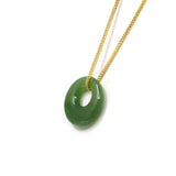 "Lucky Button" Genuine He Tian Nephrite Green Jade Circle Pendant