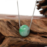"Good Luck Button" Necklace Real Deep Green Jade Lucky TongTong Pendant Necklace