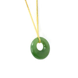 "Lucky Button" Genuine He Tian Nephrite Green Jade Circle Pendant