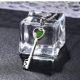 "The Key to My Heart" Sterling Silver Genuine Nephrite Green Jade Key Pendant Necklace