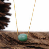 "Good Luck Button" Necklace Rich Forest Green Jade Lucky TongTong Pendant Necklace