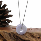 "Good Luck Button" Necklace Lavender Jadeite Jade Lucky Ping An Kou Necklace