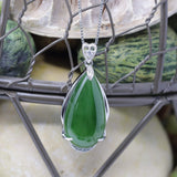 "Classic Tear-Drop" Sterling Silver Real Green Jade Classic Tear Drop Pendant Necklace