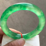 Natural Green Jadeite Bangle with Floating Flowers