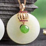 "Crown" Genuine Nephrite White & Green Jade Crown Pendant Jade Jewelry, Jade Pendant Necklace